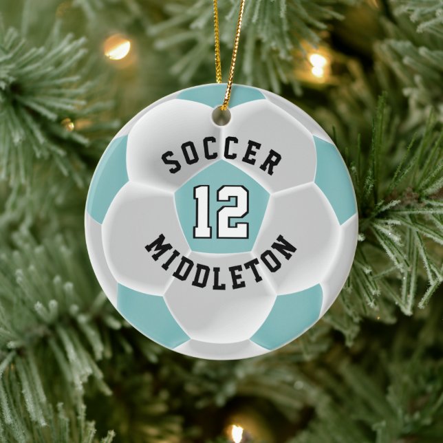 Fotboll ⚽ Boll i Teal and White Julgransprydnad Keramik (Träd)