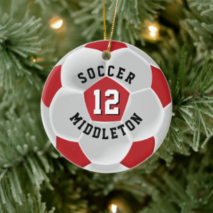 Fotboll ⚽ Boll Mörk Red and White Julgransprydnad Keramik