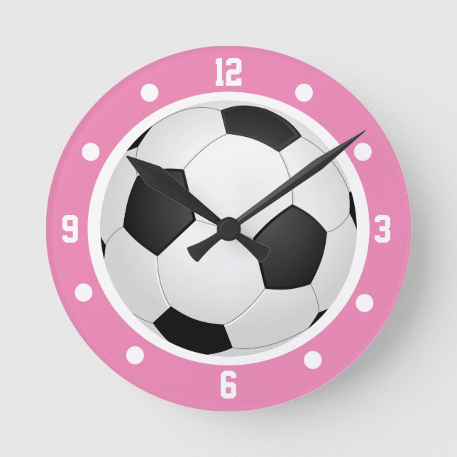 Fotboll Boll Rosa Flicka Svart och Vitt Rund Klocka (Framsida)
