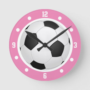 Fotboll Boll Rosa Girls Black and White Rund Klocka