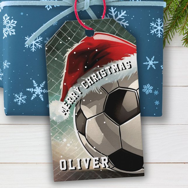 Fotboll Boll Santa Hat God jul Presentetikett (Skapare uppladdad)