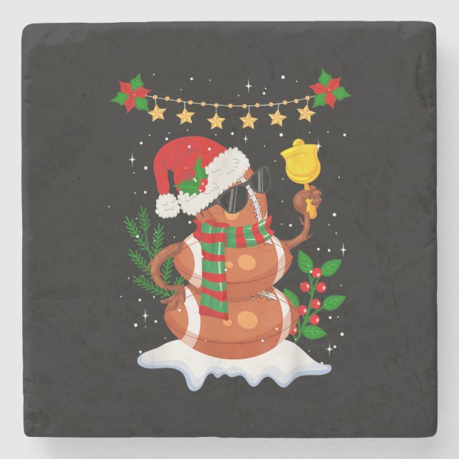 Fotboll boll Snögubbe Santa Hat God jul Stenunderlägg (Framsidan)