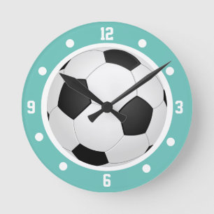 Fotboll Boll Teal Blue Black and White Rund Klocka