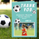Fotboll Boll Teal Sports Coach Tack Kort<br><div class="desc">Fotbollen Boll Teal Sports tackar dig för träningskortet. Fotbollskortet är ett tack för träningen. Tack för texten, tränare namn, team namn, år, ditt namn och fotbollar. Fototackkort - lägg till ditt foto i mallen. Anpassa kortet med namn och din text. Underbart tack för att du fick kortet för fotbollslaget tränare!...</div>