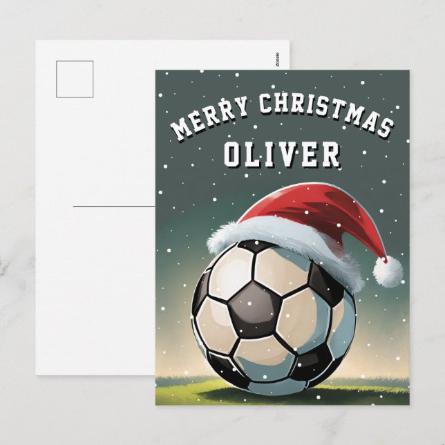 Fotboll Boll Tomtehatt God Jul  Helg Vykort (Fram/baksida)