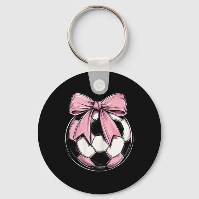 Fotboll Byll Rosa Coquette Bow Dainty Band Flickor Nyckelring (Framsida)