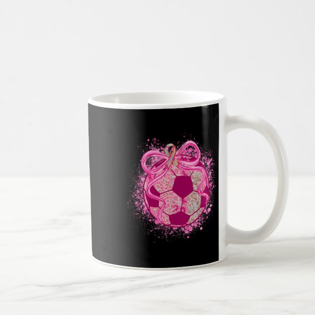 Fotboll Coquette Bow Bröstcancer Medvetenhet Rosa  Kaffemugg (Höger)