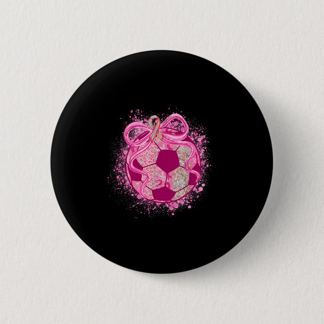 Fotboll Coquette Bow Bröstcancer Medvetenhet Rosa  Knapp (Framsida)