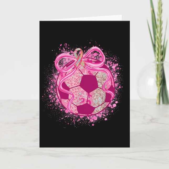 Fotboll Coquette Bow Bröstcancer Medvetenhet Rosa  Kort (Framsida)
