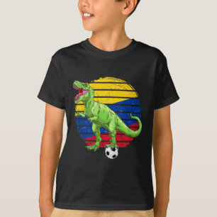 Fotboll Dinosaurie Trex Colombia Flagga Pojkar Fli T Shirt