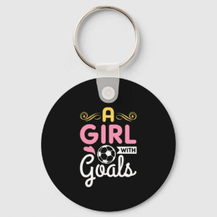 Fotboll - en flicka med mål nyckelring