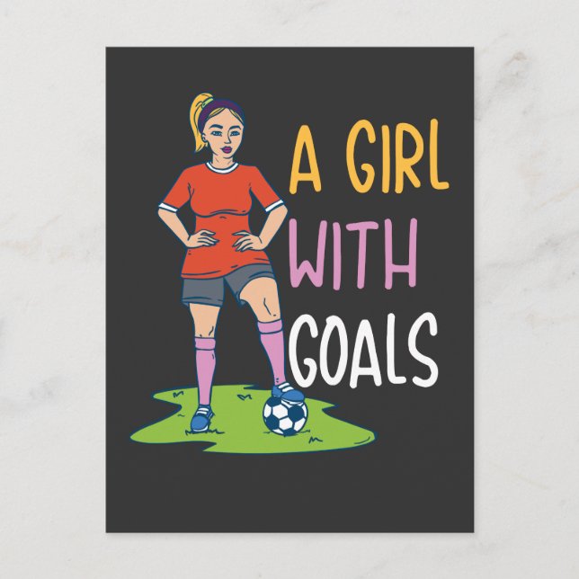 Fotboll - en flicka med mål vykort (Framsida)