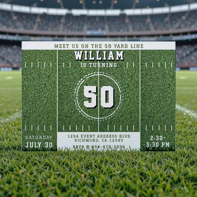 Fotboll Fält 50 Yard Line 50:e Födelsedagsfesten Inbjudningar (Football Field 50 Yard Line 50th Birthday Party Invitation
)