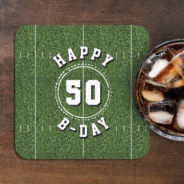 Fotboll Fält 50 Yard Line 50:e Födelsedagsfesten Underlägg Papper Kvadrat (Football Field 50 Yard Line 50th Birthday Party Square Paper Coaster
)