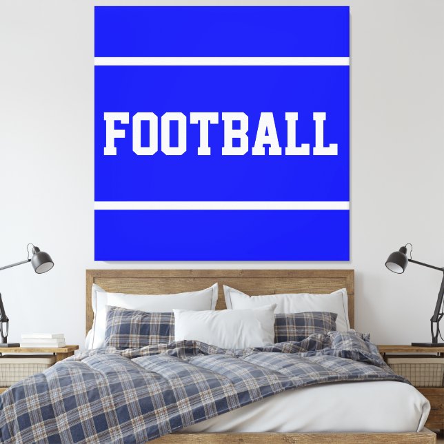 FOTBOLL Fet text Ljus kungblå vita ränder Canvastryck (Insitu (sovrum))