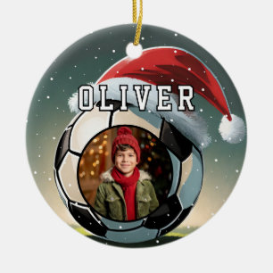 Fotboll för fotboll Boll Santa Hat-julfoto Julgransprydnad Keramik