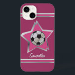 Fotboll för Rosa och Silver<br><div class="desc">En söt,  rosa sportfotboll för fotbollsstjärnan med en fotboll i svart med en tryckt silver-effekt på en rosa stjärna med en samordnande silver-effekt i gräns. Anpassa texten med namn i den böjande fotbollsstjärnan. Perfekt för fotbollsflickor och fotboll mammor.</div>