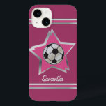 Fotboll för Rosa och Silver<br><div class="desc">En söt, rosa sportfotboll för fotbollsstjärnan med en fotboll i svart med en tryckt silver-effekt på en rosa stjärna med en samordnande silver-effekt i gräns. Anpassa texten med namn i den böjande fotbollsstjärnan. Perfekt för fotbollsflickor och fotboll mammor.</div>
