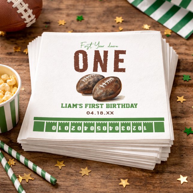 Fotboll för vattenfärg första året ned | Första fö Pappersservett (Watercolor Football First Year Down | 1st Birthday Paper napkins)