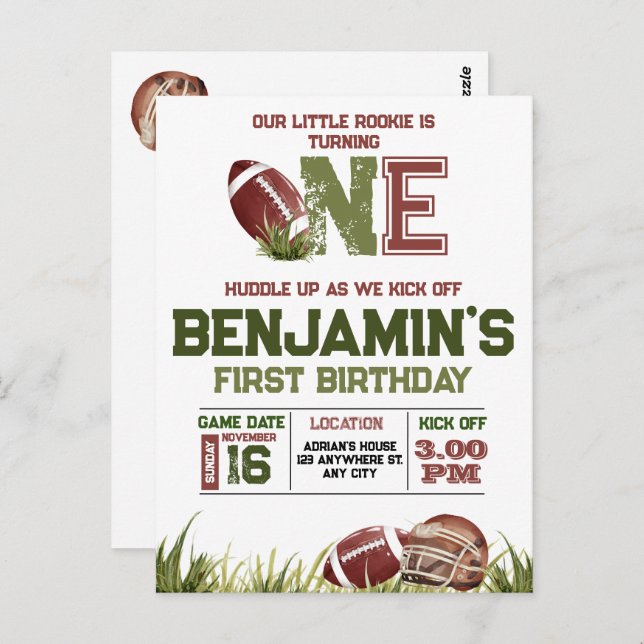 Fotboll Första Året Down Fotboll Födelsagsfest Vykort (Fram/baksida)