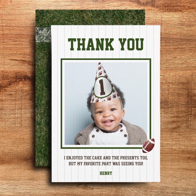 Fotboll första året efter födelsedag tack kort (Football thank you card)