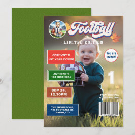 Fotboll Första Året Ned Magazin Omslag Födelsedag Inbjudningar