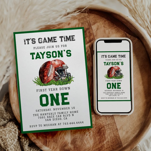 Fotboll - första året nedåt 1:a födelsedag inbjudningar (Skapare uppladdad)