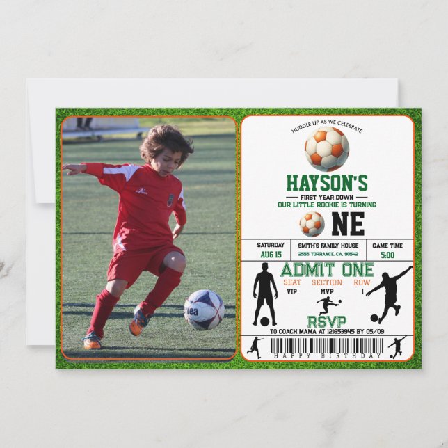 Fotboll Första Året Ner 1:a Födelsedagsfest Inbjudningar (Framsida)