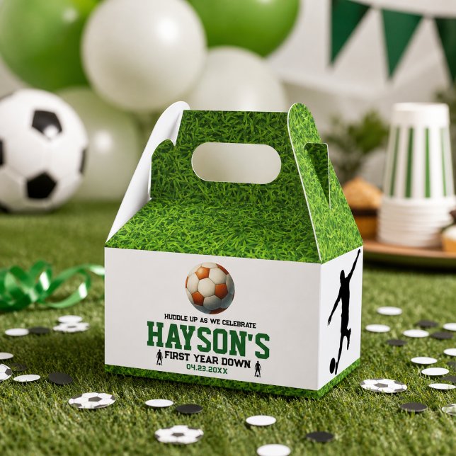 Fotboll Första året ner 1-års födelsedagsfest Presentaskar (Soccer First Year Down 1st Birthday Party Favor Boxes)