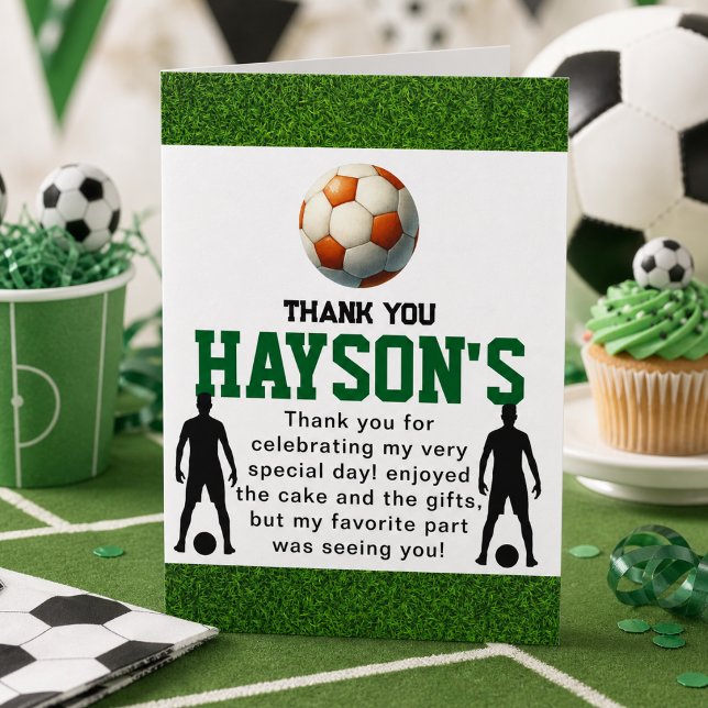 Fotboll Första året ner 1-års födelsedagsfest Tack Kort (Soccer First Year Down 1st Birthday Party Thank You Card)