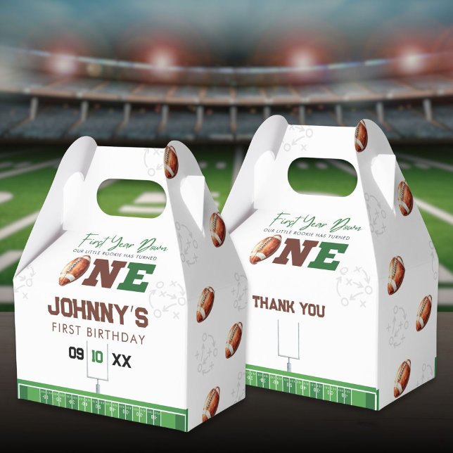Fotboll Första året ner 1-årsdag Presentaskar (Football First Year Down 1st Birthday Favor Boxes)