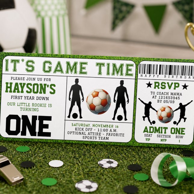 fotboll Första året ner biljett 1-årsdag  Inbjudningar (soccer First Year Down Ticket 1st Birthday Invitation)