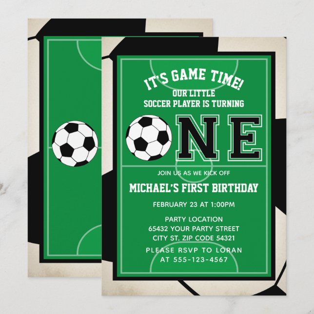 Fotboll första Födelsedagsfest inbjudan (Fram/baksida)