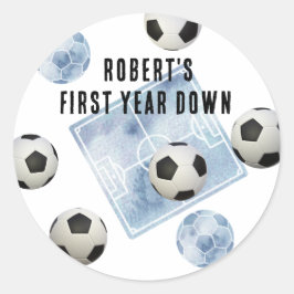Fotboll Förstaårs ner Födelsedagsfest Runt Klistermärke