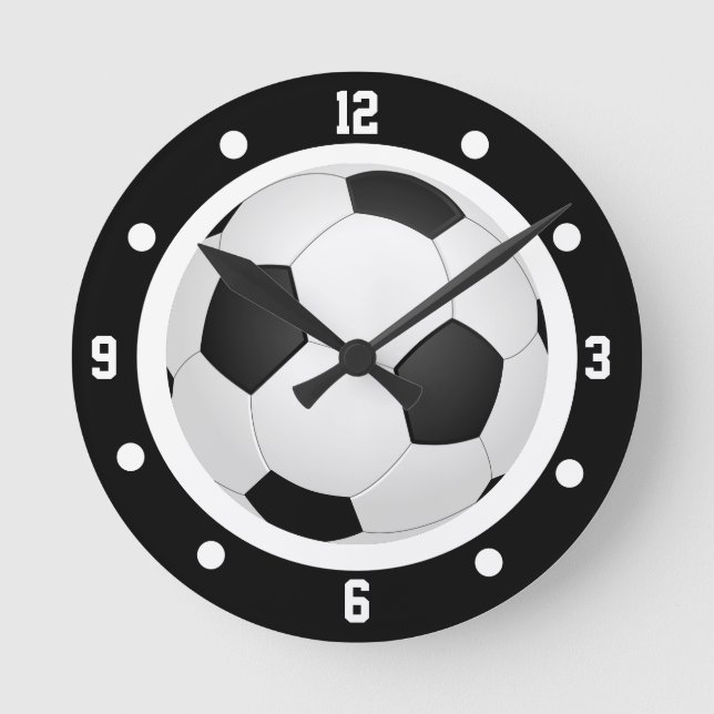 Fotboll Fotboll Fotboll Vacker Svart och Vit Rund Klocka (Framsida)