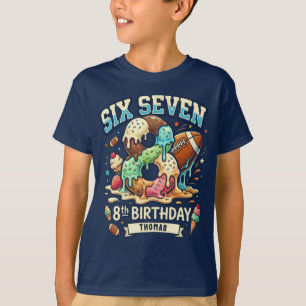 Fotboll Glasskrem Dropp Sex Sju pojke 8-års födels T Shirt