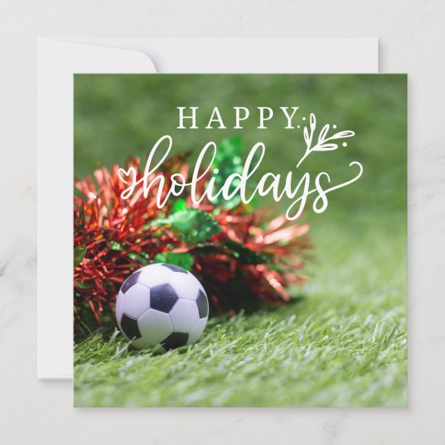 Fotboll God jul med boll på grönt gräs   Julkort (Framsida)