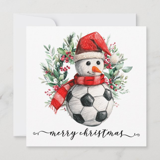 Fotboll God Jul Snömannen Julkrans Julkort (Framsida)