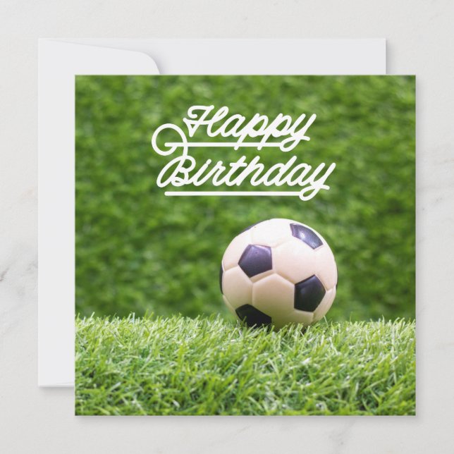 Fotboll Grattis på födelsedagen med boll på grönt  Kort (Framsida)