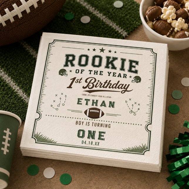 Fotboll Grön Rookie 1-års födelsedagsfest Pappersservett (Football Green Rookie 1st Birthday party Napkins
)
