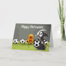 Fotboll Happy halloween med bollar på grönt gräs Kort