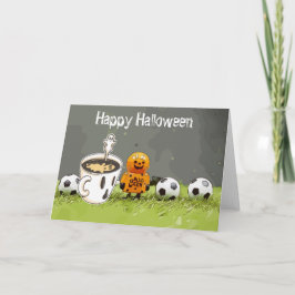 Fotboll Happy halloween med bollar på grönt gräs Kort