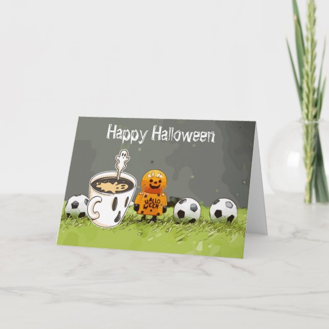 Fotboll Happy halloween med bollar på grönt gräs Kort (Framsida)