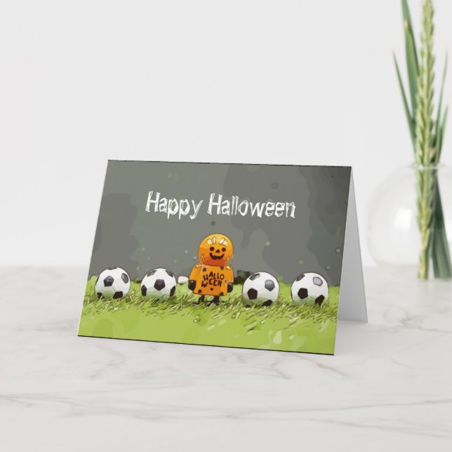 Fotboll Happy halloween med bollar på grönt gräs Kort (Framsida)