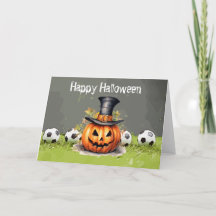 Fotboll Happy halloween med bollar på grönt gräs