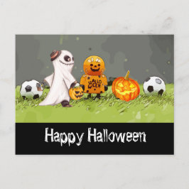 Fotboll Happy halloween med bollar på grönt gräs Vykort