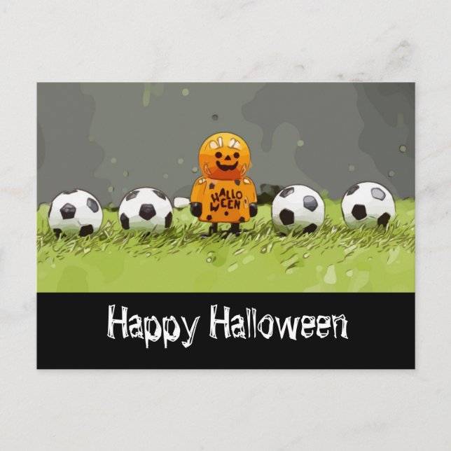 Fotboll Happy halloween med bollar på grönt gräs Vykort (Framsida)