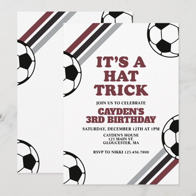 Fotboll Hat Trick 3-årsfest Inbjudningar (Fram/baksida)