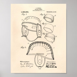 Fotboll Helmet 1913 Patent Art Old Peper Poster