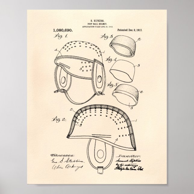 Fotboll Helmet 1913 Patent Art Old Peper Poster (Framsidan)